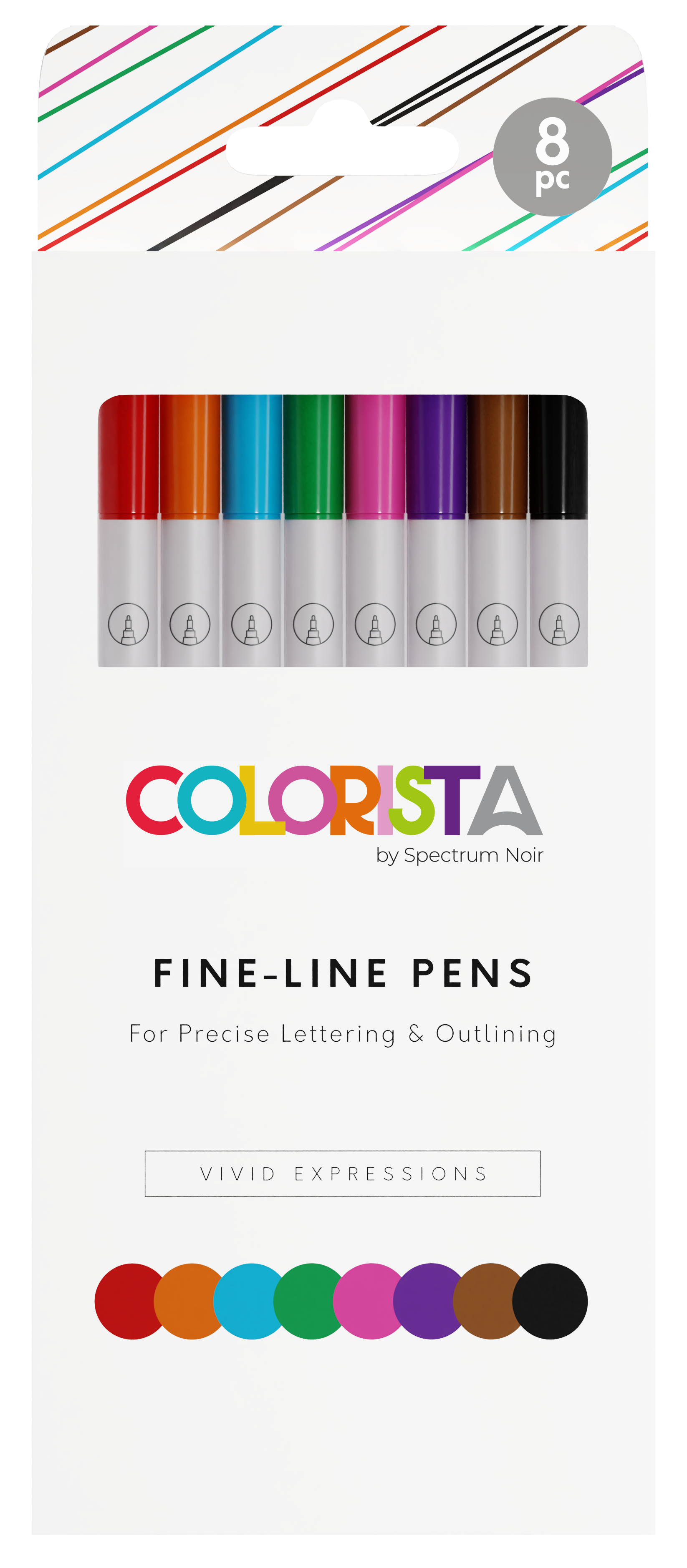 Spectrum Noir Colorista Fine-Line Stifte – 8er Set, 0,4 Mm Spitze, Wasser- & Alkoholfest, Lebendige Farben