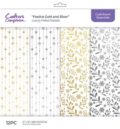 Crafters Companion Luxury Foiled Acetate Pack - Festive Gold and Silver