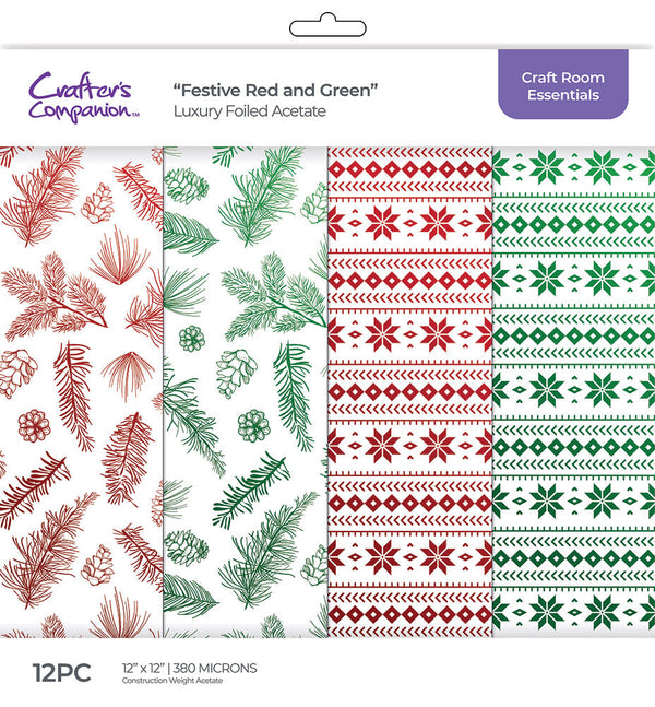 Crafters Companion Luxury Foiled Acetate Pack - Festive Red and Green